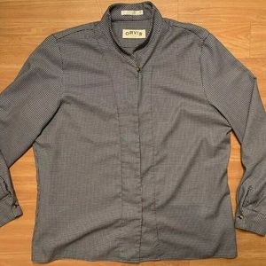Orvis Band Collar Blue Check Shirt Large